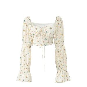 Long Sleeve Floral Puff Sleeve Crop Top